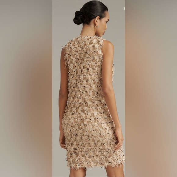 Anthropolgie BLUE TASSEL SLEEVELESS V-NECK TEXTURED MINI DRESS, size XL - Picture 2 of 8